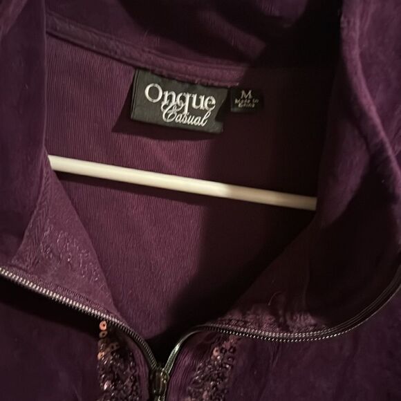 Onque Casuals Purple Velour Track Suit Size Medium 2 Pc Set Sequins on Jacket - Picture 6 of 8